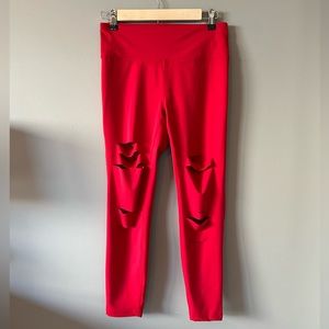 Zyia Red Slashed Luxe Leggings - EUC